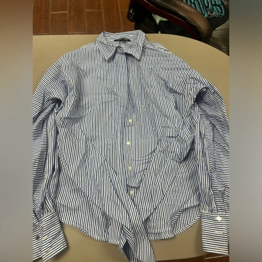 Polo Ralph Lauren Striped Button Up Black label womens size L blue white - Picture 3 of 7